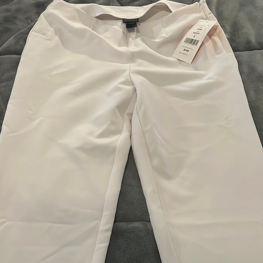 White Nina Mclemore two way stretch pants. Side invisible zipper